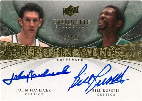 2008/09 UD "Exquisite Collection" Enshrinements #RH John Havlicek/Bill Russell Dual Signed Card (#16/25)